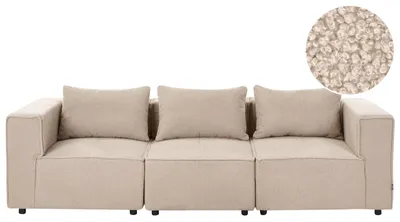 Produktbild von BELIANI 3-Sitzer Sofa Beige Bouclé Gepolstert mit Losen Rückenkissen Breite Armlehnen Modular Modernes Design Wohnzimmer Modulsofa Polstersofa