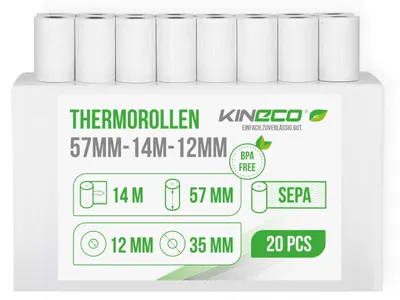 Produktbild von Kineco Ec-Cash Thermorollen 57mm x 14m x 12mm, (20 Stück)