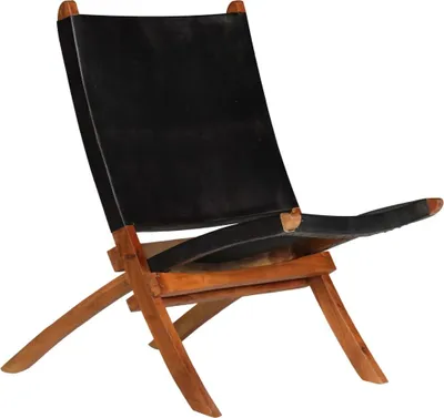 Image de Chaise de relaxation pliable Noir Cuir véritable