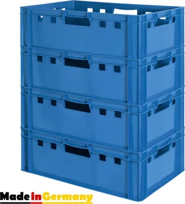 Produktbild von 4 Stück E2 Fleischkisten Kisten Eurobox Lebensmittelecht Metzgerkiste Box Aufbewahrungsbox Kunststoff Wanne Plastik Stapelbar Lagerkisten 60 x 40 Blau Kingpower