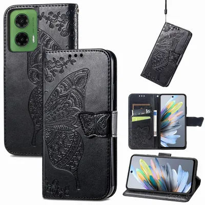 Obrázok produktu pre Pre Motorola Moto G35 Leatherette Wallet Mobile Phone Case Butterfly Design Cover Case Black