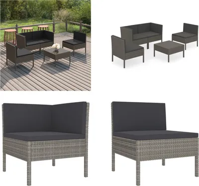 Produktbild von vidaXL 5 tlg. Garten Lounge Set mit Auflagen Poly Rattan Grau - Garten-Sofagarnitur - Garten-Sofagarnituren - Gartensofa-Set - Gartensofa-Sets