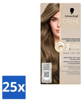 Obrázok produktu pre 25 ks trvalej farby na vlasy Schwarzkopf Creme Supreme, odtieň 7-42, "Nude", tmavohnedý blond - výhodný balík