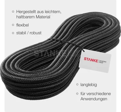 Produktbild von Seilwerk STANKE Polypropylenseil 4mm 15m Schwarz - Tomaten Schnur, Zeltleine, Campingleine - Wetterfeste Schnur für Drachen, UV-beständig - Outdoor Seil