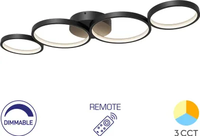 Produktbild von Braytron Moderne Designer LED Deckenleuchte dimmbar 3CCT 3000–6500K Fernbedienung 60W Ringe schwarz