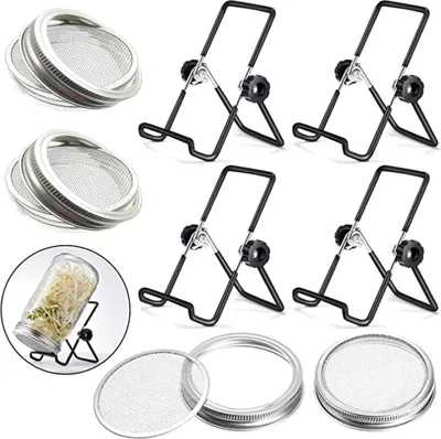 Produktbild von Deckel für Keimgläser (32 oz Gläser) mit 4er-Packung Keimständer aus Edelstahl für Einmachgläser mit breiter und weiter Öffnung zum Züchten von Bio-Sprossen, Edelstahl, 4er-Packung (86 mm)