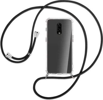 Produktbild von Handykette Backcover-Schutzhülle mit Band (Metall silberfarben) für OnePlus 6T, OnePlus 7 - schwarz