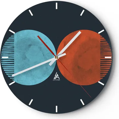 Produktbild von Wanduhr - Rund - Glasuhr - Abstraktion Blau Rot - 40x40cm - Schleichendes Uhrwerk - Lautlos - zum Aufhängen bereit - Dekoration Modern - Wanddekoration aus Glas - C3AR40x40-4720