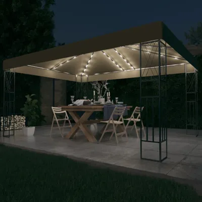 Image de Pavillon avec guirlande lumineuse LED 3x4 m Taupe Tissu