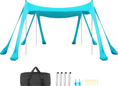 Immagine prodotto di Tenda da spiaggia VEVOR con protezione solare (UPF 50+) 3 x 3 x 2 m, tenda da spiaggia con sacchi di sabbia, pali di sostegno e palette da spiaggia, tenda parasole portatile per gite in famiglia, campeggio e pesca, verde