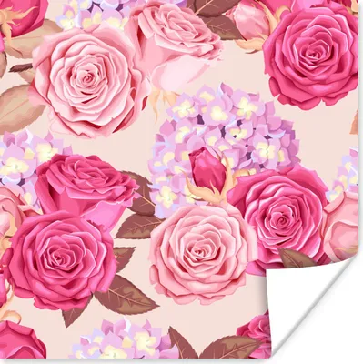 Produktbild von MuchoWow® Poster Blumen - Rosen - Rosa 100x100 cm - Babyzimmer