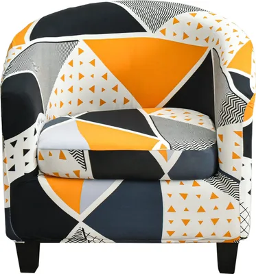 Obrázek produktu pro 2 kusy krytů na židle Club Chair Covers, Stretch Printed Chair Cover s odděleným krytem sedáku na židli, kryt na pohovku ve vaně (žlutý trojúhelník)