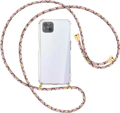 Produktbild von Handykette Backcover-Schutzhülle mit Band (Metall goldfarben) für Oppo A92S / Reno4 Z 5G - rosa Karo