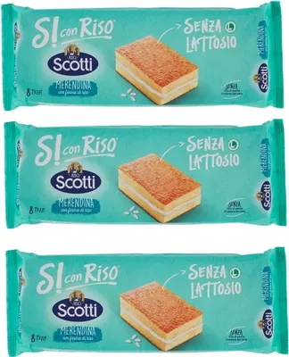 Produktbild von 3x Riso Scotti Merendina con Farina di Riso Snack mit Reismehl laktosefrei ( 8 x 25g ) 200g Reismehlsnack ohne Palmöl ohne Milchproteine
