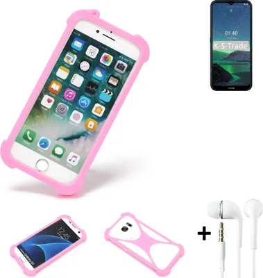 Produktbild von K-S-Trade Bumper + Kopfhörer kompatibel mit Nokia 1.4 Handy Hülle Schutzhülle Silikon Schutz Hülle Cover Case Silikoncase Silikonbumper TPU