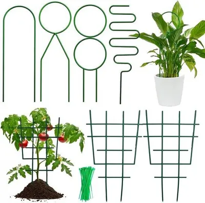 Produktbild von Gartenmetalltrellis - 4 Stück mit Kunststoffpflanzenschutz - 30 Stück Pflanzenband - Selbstbaugartenpflanzenschutz - Innenpflanzenmetalltrellis
