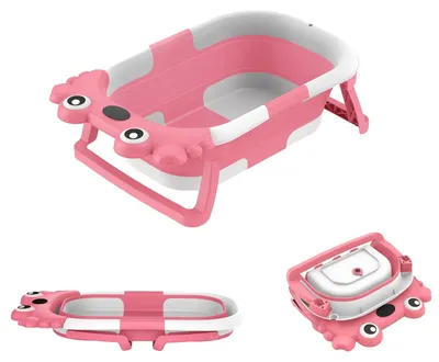 Image de Baignoire pour bébé, thermomètre intégré, pliable, rose