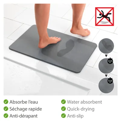 Produktbild von WENKO Bade Matte Teppich Vorleger Dusche WC 60 x 39 cm Simi Grau rutsch sicher