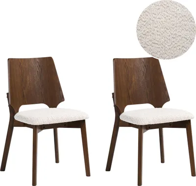 Produktbild von BELIANI Esszimmerstuhl 2er Set Dunkelbraun u. Beige Stoffbezug mit Holzbeinen Hohe Rückenlehne Retro Klassisches Design für Wohnzimmer Esstisch