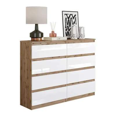 Immagine prodotto di GABRIEL – Comò / Credenza con 8 cassetti – Rovere Wotan / Bianco lucido – Altezza 92 cm, Larghezza 120 cm, Profondità 33 cm