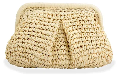 Produktbild von Strohtasche, gehäkelte Clutch für Damen, Wolken-Knödeltasche, Umhängetasche in gebrochenem Weiß