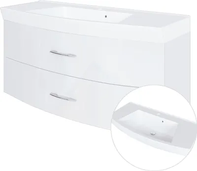 Produktbild von Badezimmer Waschtisch mit Unterschrank 120cm FLORIDO-03 Hochglanz weiß B x H x T: ca. 120 x 54 x 47 cm