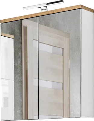 Produktbild von Badezimmer Spiegelschrank 60 cm LED-Beleuchtung LUTON-56 in weiß mit Wotan Eiche Nb., B/H/T ca. 60/70/20 cm
