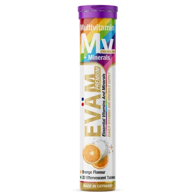 Produktbild von EVÄM Multivitamin + Mineralien Brausetabletten – 12in1 aus Vitaminen & Mineralstoffen, vegan, zuckerfrei, hergestellt in Deutschland