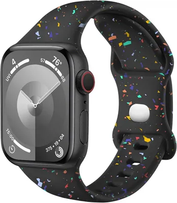 Image de Bracelet pour Apple Watch Series 11 10, 9 8 SE 7 6 5 4 3 2 1 Ultra 2/3, 42mm-44mm-45mm-46mm-49mm - Silicone Motif Tacheté - Noir