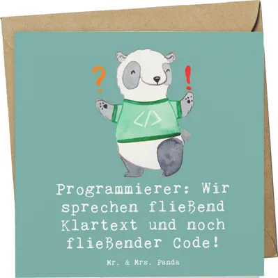 Produktbild von Mr. & Mrs. Panda Klappkarte Programmierer Codeflüsterer - Meeresbrise - Geschenk, Computersprache, Berufe, Logik, Glückwunschkarte, personalisierte Geschenke, Berufsleben
