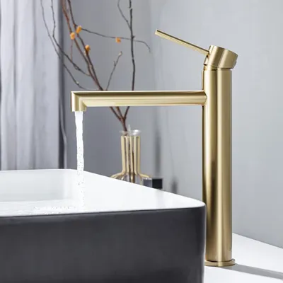 Image de Robinet de salle de bain haut, mitigeur à levier unique, finition dorée
