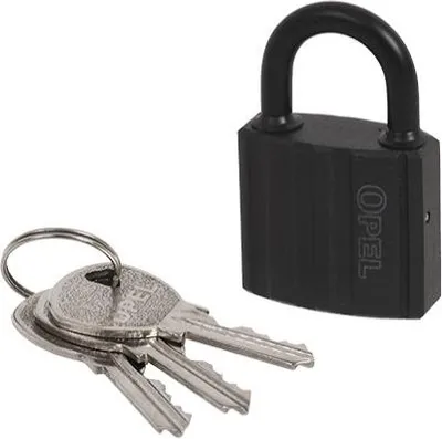 Produktbild von OPEL 30 Bügelschloss aus Gusseisen, schwarz, 3 Schlüssel mit Kerbe