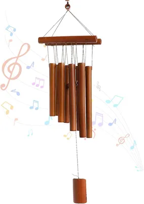 Produktbild von Windgong aus Bambus und Holz, Dekoration für Terrasse und Garten, wetterfest, Windspiel für draußen