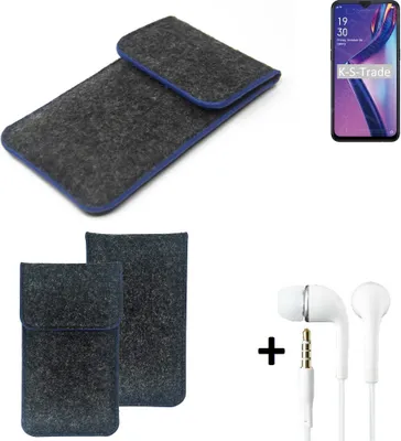 Produktbild von K-S-Trade Handy Schutz Hülle kompatibel mit Oppo A12s Schutzhülle Handyhülle Filztasche Pouch Tasche Case Sleeve Filzhülle dunkelgrau, blauer Rand