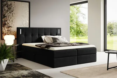 Obrázek produktu pro Manželská postel 180x200 FANA s LED osvětlením - černá + topper