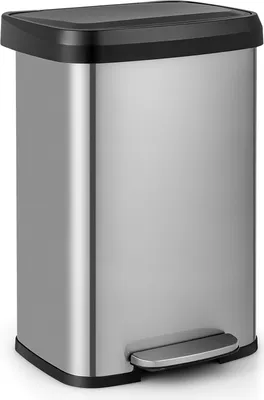 Produktbild von GOPLUS Abfalleimer Edelstahl, 50L Treteimer mit sanft schließendem Deckel, Griffe & Metallpedal, Mülleimer geruchsdicht für Küche, Bad & Wohnzimmer, Silber