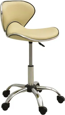 Imagen del producto de Silla giratoria para peluquería con ruedas, ideal para masajes, spas y salones, de color crema, fabricada en cuero sintético