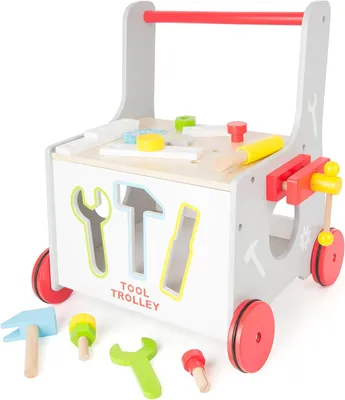 Productafbeelding van 1 loopwagen gereedschap - Steekspel met rubberen banden - Delige accessoires - Kleurrijk