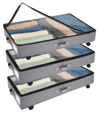 Unterbettkommode 3er-Set mit Rollen, faltbar, 78x42x16 cm, grau