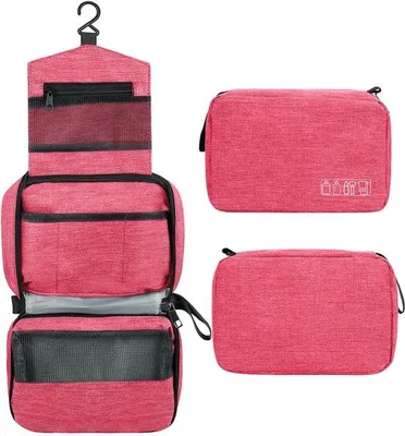 Productafbeelding van Compacte reistoilettas, waterdicht, roze, met haken
