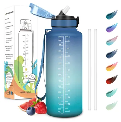 Produktbild von Motswedi Trinkflasche, 1500ml BPA-Frei, Trinkflasche mit Strohhalm, Kohlensäure Geeignet,Trinkflasche Sport, Auslaufsicher, Wasserflasche, Sport Trink