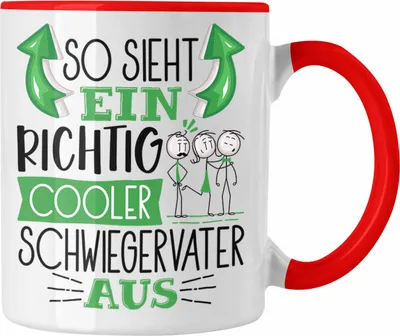 Produktbild von Trendation - Schwiegervater Tasse Geschenk So Sieht Ein RIchtig Cooler Schwiegervater Aus Geschenkidee Lustiger Spruch Geburtstag Becher Kaffeetasse Vatertag (Rot)