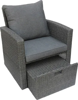 Zdjęcie produktu dla HOMLA Fotel LINDE ogrodowy z ottomanem szary 73x70x81 cm
