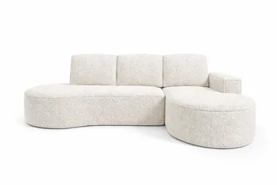 Produktbild von Sofello Modernes Ecksofa Abgerundete Formen MOLLYmit Schlaffunktion + Pouf 100 cm – Bouclé Stoff FREDO Creme, Modernes Wohnzimmer Set