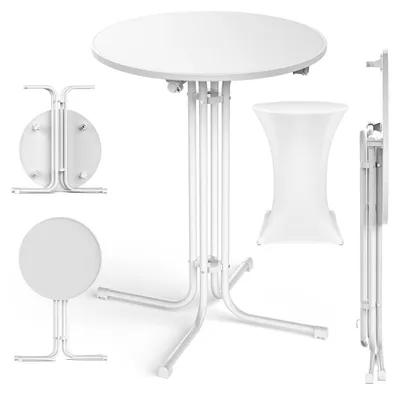 Immagine prodotto di Tavolo pieghevole, tavolo da bistrot rotondo, diametro 80 cm, bianco, resistente alle intemperie, ideale per giardini, eventi all'aperto e matrimoni