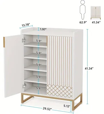 Obrázok produktu pre Skriňa na topánky - Polička na topánky - Úložná skrinka - Nábytok do predsiene - Organizér na topánky - Pre 25 párov - 5-poschodová, so dvierkami