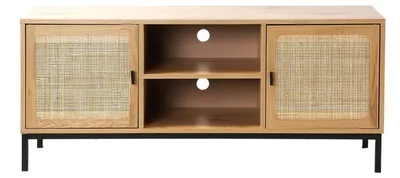 Image de CALICOSY - Meuble TV 2 Portes avec Cannage Rotin et 2 Niches L120cm - JAYA