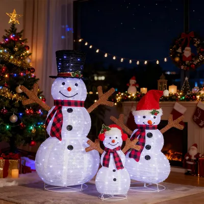 Image de ALIGHTUP Bonhomme de neige 3 pièces figure de Noël avec 270 LED, flocon de neige, pliable, décoration de Noël, 60/90/120cm