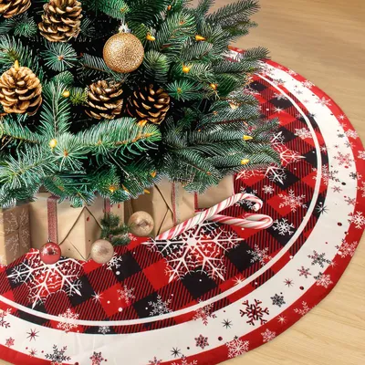 Productafbeelding van Kerstboomkleed - Met sneeuwvlokkenprint - Voor kerstbomen - Rood - 120 cm