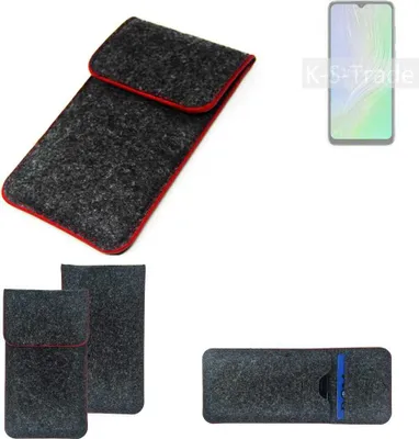 Produktbild von K-S-Trade Handy Schutz Hülle kompatibel mit Blackview A55 Schutzhülle Handyhülle Filztasche Pouch Tasche Case Sleeve Filzhülle dunkelgrau roter
